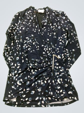 Melanie Lyne Marineblaues Wickelkleid mit Blumenmuster und Reißverschlussdetail