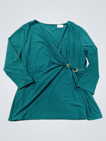 Teal langärmeliges, drapiertes Oberteil mit goldfarbenem Ringdetail