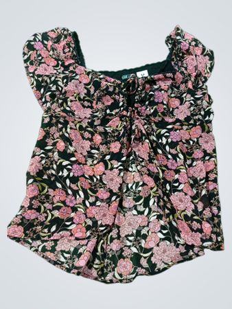 Damen-Oberteil mit Blumenmuster, Puffärmeln und quadratischem Ausschnitt