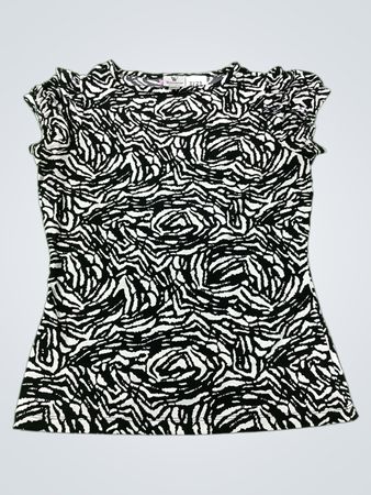Worthington Petite Stretch Schwarz-weißes Zebra-Muster Top