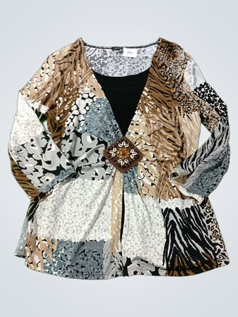NOTATIONS Damen Langarmtop mit animalischem Patchwork-Design