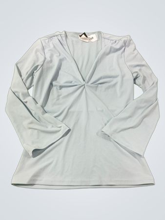 Wickelshirt Hellblau V-Ausschnitt Verdrehter Vorderteil Langarmshirt