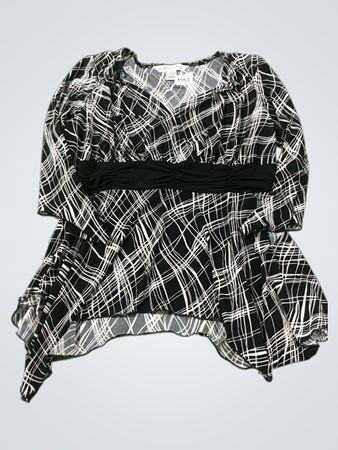 AA STUDIO Damen Bluse mit schwarz-weißem abstraktem Muster Größe 12