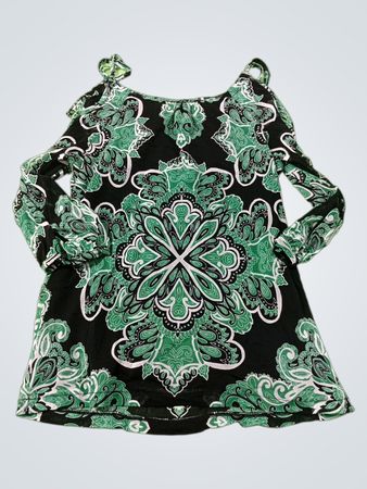Schwarz-grün gemustertes Cold-Shoulder-Top