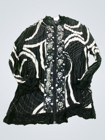 PIANO Black White gestreifte Jacke mit Paillettenverzierung und Spitzenbesatz