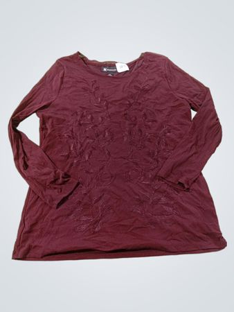 INC International Concepts Women's Burgundy Embroidered Long Sleeve Top XL
