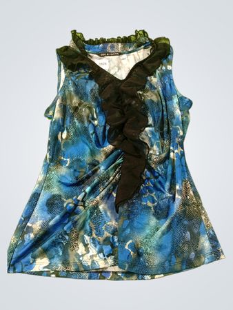 zac & rachel Ärmelloses, gerafftes blaues Oberteil mit Animal-Print