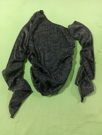 Schwarzes gerafftes Glitzer-Top