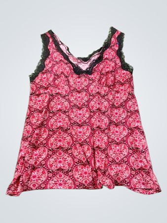 Damen Nachthemd ärmellos mit rosa Paisley-Herzprint