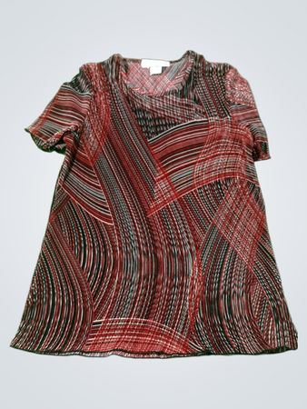 BROSCHÜRE Damen Rotes Schwarz Weiß Gestreiftes Faltenkurzarm-Oberteil
