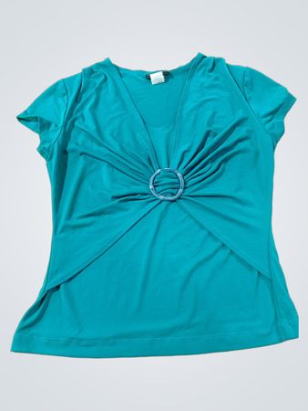 Türkisfarbenes gerafftes V‑Ausschnitt-Oberteil mit Ringdetail