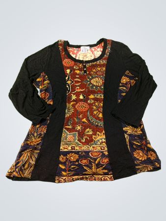 Parsley & Sage Damen Schwarzes Patchwork-Muster Langarmoberteil