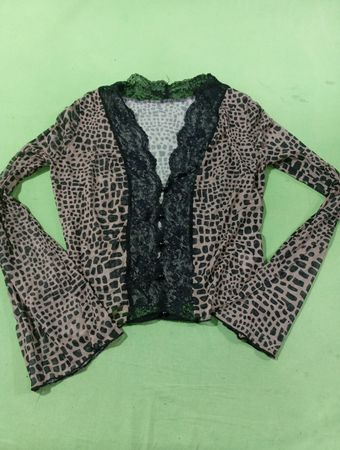 Sheer Animal Print Spitzenbesetzter Cardigan
