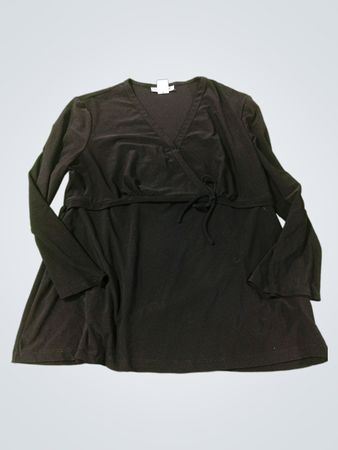 Motherhood Maternity schwarzes Wickel-Oberteil mit langen Ärmeln