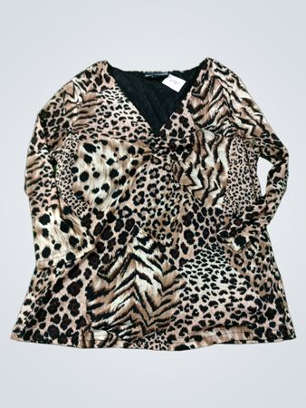 NOTATIONS CLOTHING CO. PETITE Leopard-Print V-Ausschnitt Top
