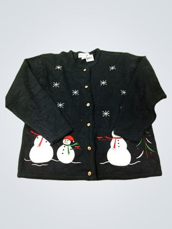 croft & barrow Damen-Strickjacke mit Schneemann und Weihnachtsbaum