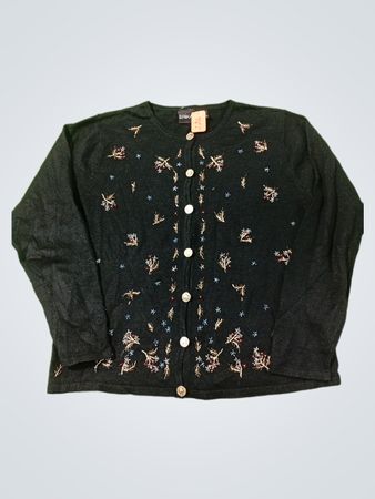 ERIKA Schwarze bestickte Strickjacke
