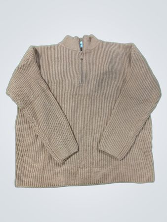 Brauner Rippstrick-Halbzip-Pullover mit Größenetikett 52
