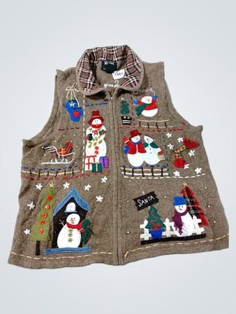 Studio Joy Damen Weihnachtsweste mit Schneemann- und Weihnachtsmann-Applikationen