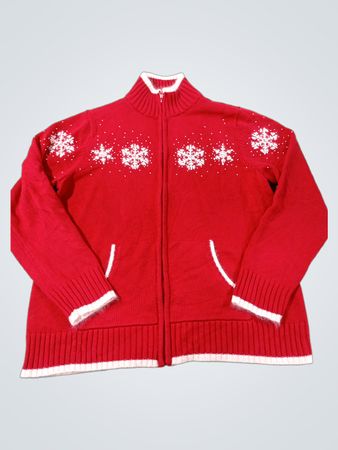 Quacker Factory Damen Roter Schneeflocken-Reißverschluss-Pullover