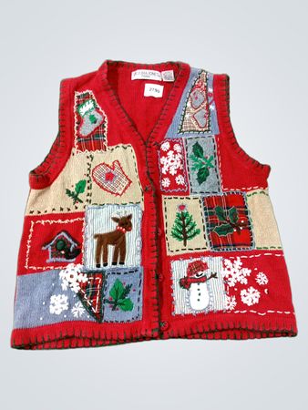 Victoria Jones Petite Damen Rotes Weihnachts-Patchwork-Weste