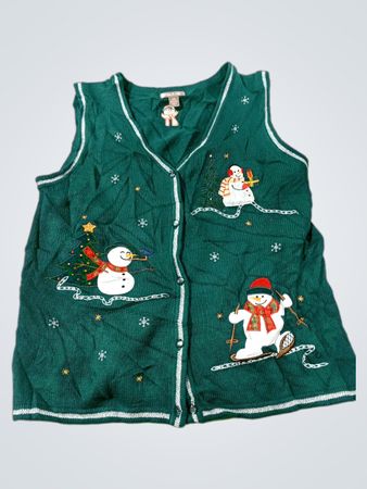 White Stag Women's Green Christmas Snowman Skiing Vest