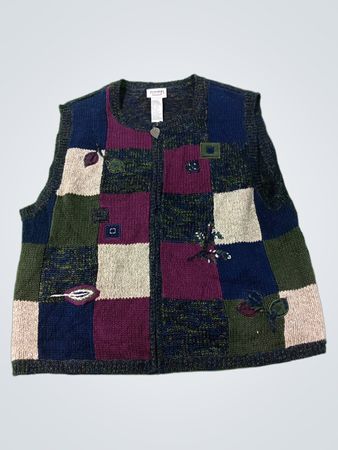 MONTEREY PETITES by KORET Damen XL Patchwork-Strickweste mit Reißverschluss