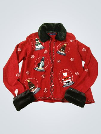 Karen Scott Petites roter Weihnachts-Schneekugel-Pullover