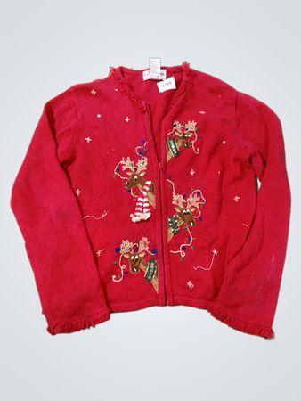 Roter Weihnachts-Rentierpullover