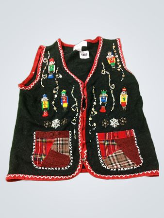 UNITED STATES SWEATERS Schwarze Nutcracker-Weste mit karierten Taschen
