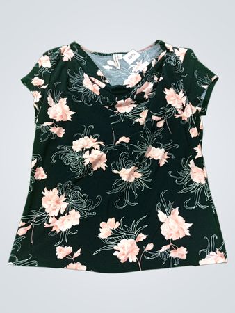 Susan Lawrence Black Blumenmuster Top mit Wasserfallausschnitt