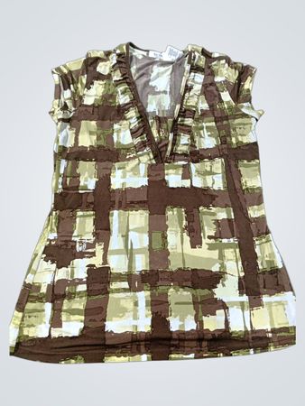 Liz & Co. Petite Damen V‑Ausschnitt-Oberteil mit abstraktem Muster