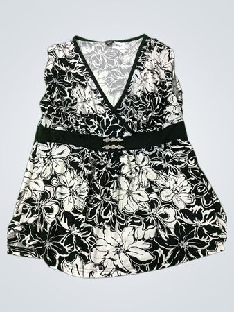 WUHOOU Damen Oberteil mit V-Ausschnitt in Schwarz-Weiß mit Blumenmuster