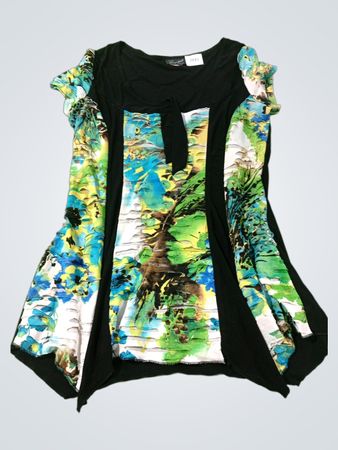 Modes Crystal Fashions Black and Floral Print Tunika-Oberteil