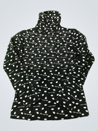 Schwarzer Rollkragenpullover mit Kuss- und Textdruck