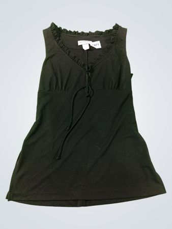 ALYN PAIGE Schwarzes ärmelloses Kleid mit Rüschen, Neckholder und Knotenvorderteil