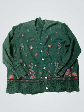 Grüner Cardigan mit Blattstickerei