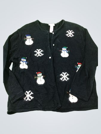 Crystal Kobe Damen schwarzer Schneemann- & Schneeflocken-Weihnachtscardigan-Pullover