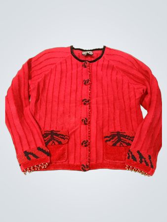 BERCK von Takako Sakon Roter Perlenbesetzter Cardigan