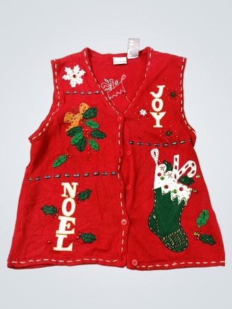 Bobbie Brooks Rote Weihnachtsweste "Joy Noel" mit Nikolaussocke