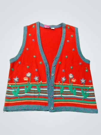 Tan Jay Women's Rotes Floral-Strickweste