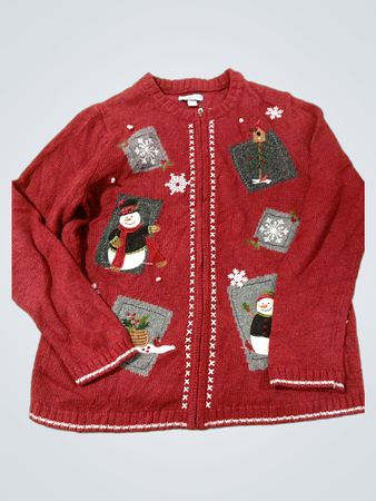 Croft & Barrow Damen Roter Schneemann- & Schneeflocken Hässlicher Weihnachtspullover
