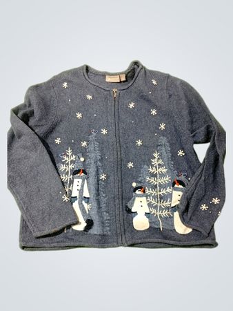 Croft & Barrow Petite Blau Schneemann Weihnachts-Pullover