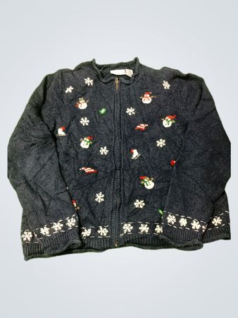 Croft & Barrow Petite Blauer Schneemann- und Schneeflocken-Zip-Pullover