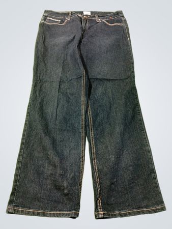 Dunkelblaue Wide-Leg-Jeans mit dekorativen Nähten