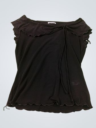 Schwarzes Rüschenoberteil mit Kordelzug am Hals
