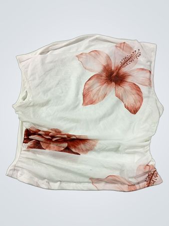 Weißes ärmelloses Top mit Blumenmuster und Raffung