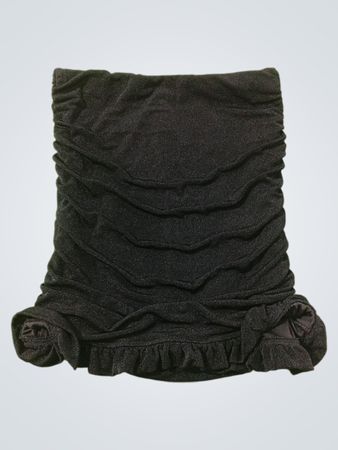 Schwarzes gerafftes Bandeau-Oberteil mit Rüschensaum
