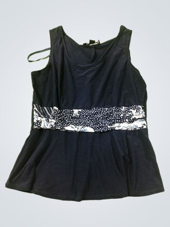 Perceptions Petite ärmelloses marineblaues Peplum-Oberteil mit dekorativem Gürtel