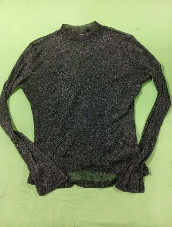 Schwarzes, glitzerndes Langarm-Oberteil
